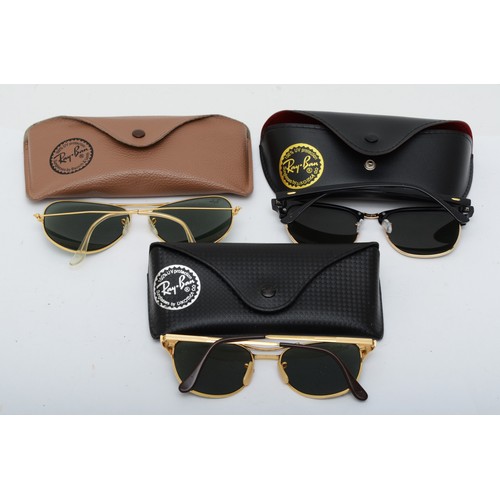 266 - Three pairs of vintage Ray Ban sunglasses, Aviator 62/14, 65/19 and Bausch & Lomb Ray Ban Signet, al... 