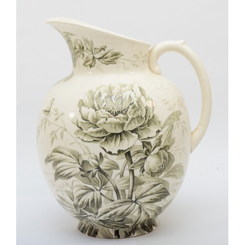 276 - Brown-Westhead, More & Co, a late 19th century Asethetic Paeony pattern pottery jug and bowl set, wi... 