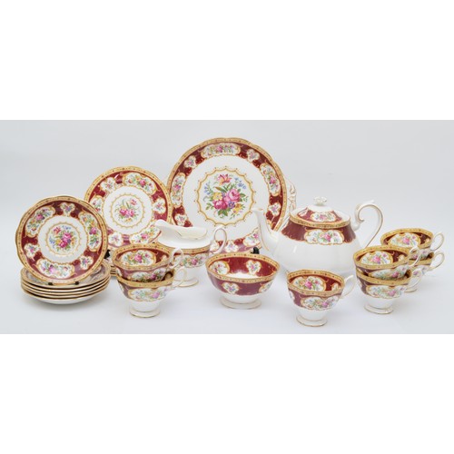 277 - Royal Albert, a Lady Hamlton pattern bone china six person teaset comprising of seven teacups, six 1... 