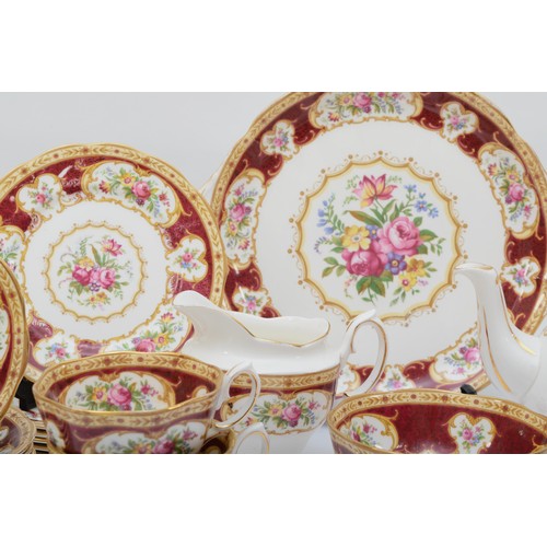 277 - Royal Albert, a Lady Hamlton pattern bone china six person teaset comprising of seven teacups, six 1... 