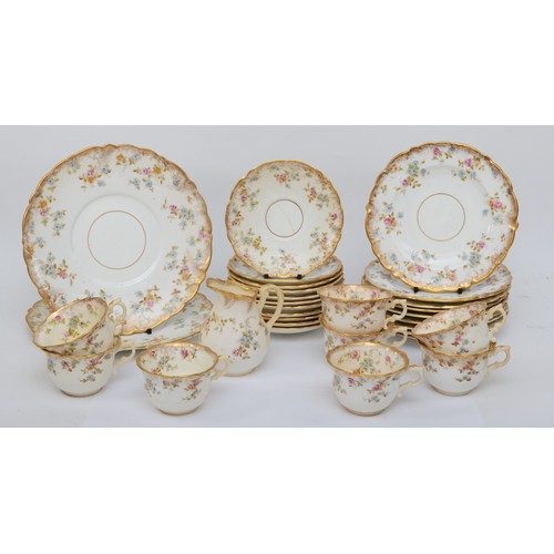 280 - A 19th century gilt and hand painted floral teaset comprising of ten 10cm saucers, eight cups, nine ... 