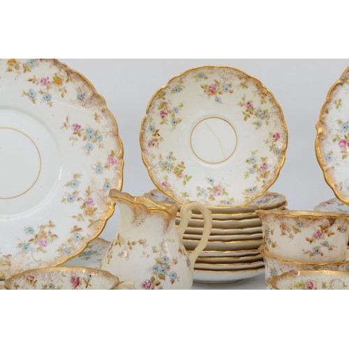 280 - A 19th century gilt and hand painted floral teaset comprising of ten 10cm saucers, eight cups, nine ... 