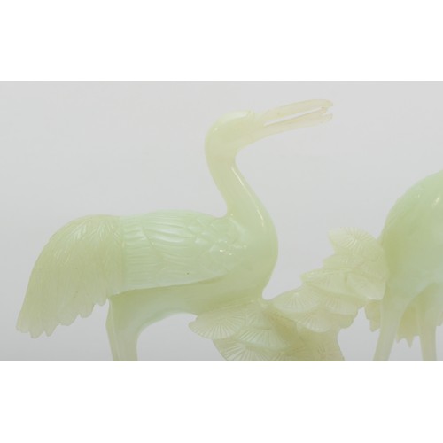 293 - Two early 20th century Chinese carved jade/jadite figural groups of birds, one being storks/cranes a... 