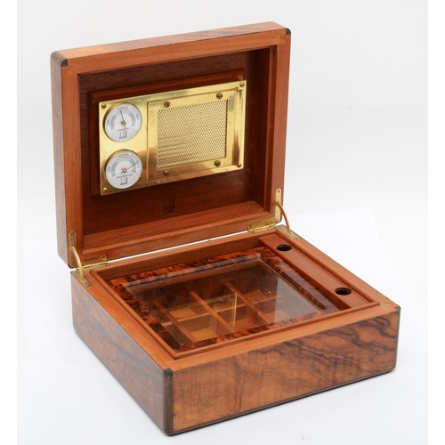 301 - A 20th century Dunhill walnut veneered cigar humidor, the hinged lid opening to reveal dehumidifier,... 