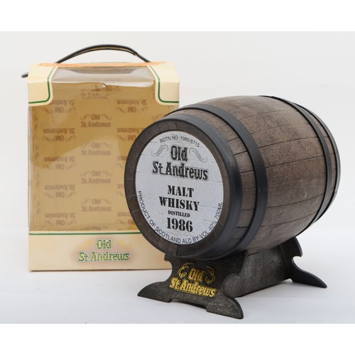 316 - A 70cl novelty bottle of 1986 Old At. Andrews Malt Whisky, in barrell shaped decanter.