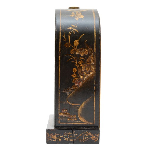 325 - An early 20th century chinoiserie cased dome topped mantle clock, raised on rectangular plinth base ... 