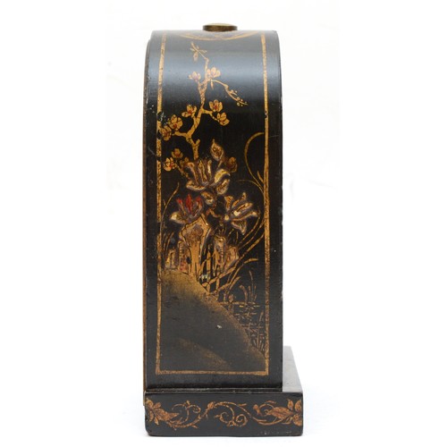 325 - An early 20th century chinoiserie cased dome topped mantle clock, raised on rectangular plinth base ... 