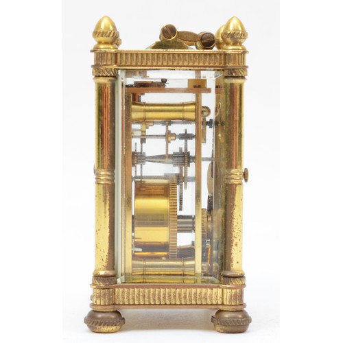 326 - J. W. Benson of London, a small 20th century brass and four glass carriage clock, with brass swing h... 