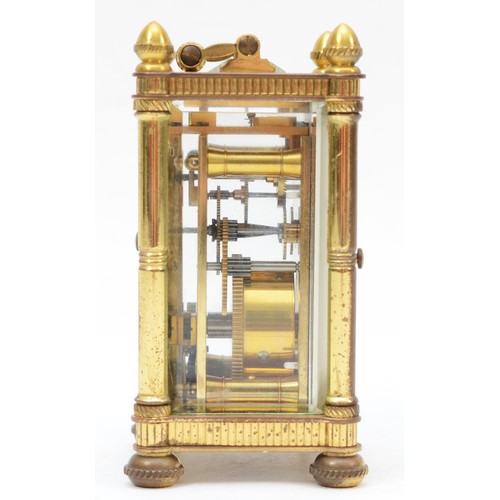 326 - J. W. Benson of London, a small 20th century brass and four glass carriage clock, with brass swing h... 