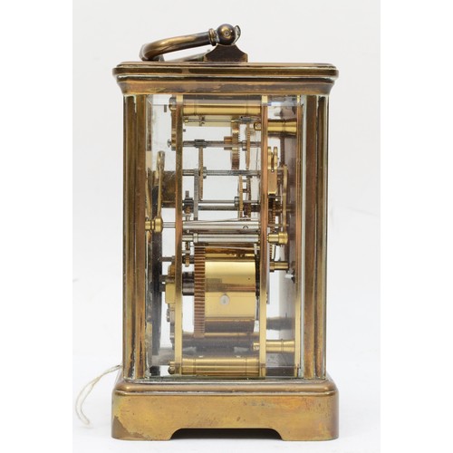 330 - A 20th century French brass corniche and four glass cased carriage clock, with swing handle, the whi... 