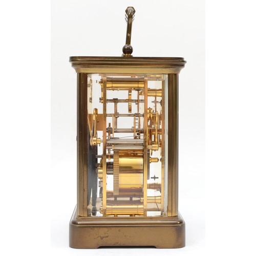 333 - Matthew Norman of London, a 20th century brass corniche and four bevelled glass carriage clock, with... 