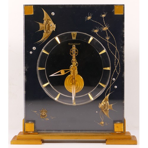 336 - Jaeger le Coultre, a mid 20th century  Perspex cased 'Marina' eight day mantle clock, raised on squa... 