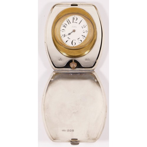 337 - A George V hallmarked silver cased eight day folding strut clock, Cohen & Charles London 1917, the w... 