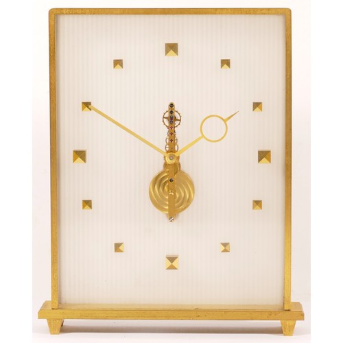 339 - Jaeger le-Coutre, a mid 20th century brass and glass cased mantle clock, the dial with applied squar... 