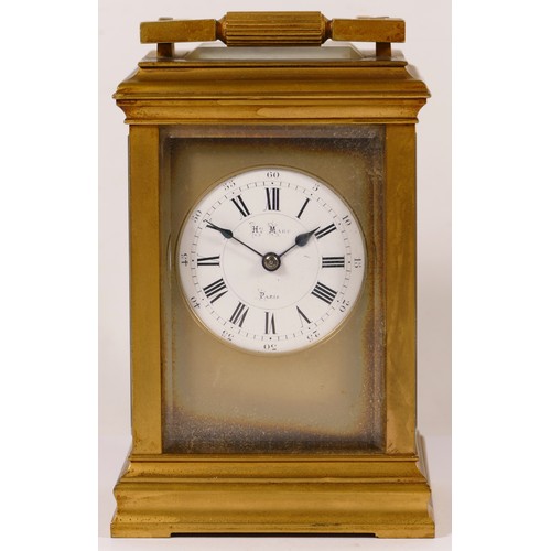 341 - Henri Marc of Paris, a 19th century corniche brass cased and four glass striking carriage clock, the... 