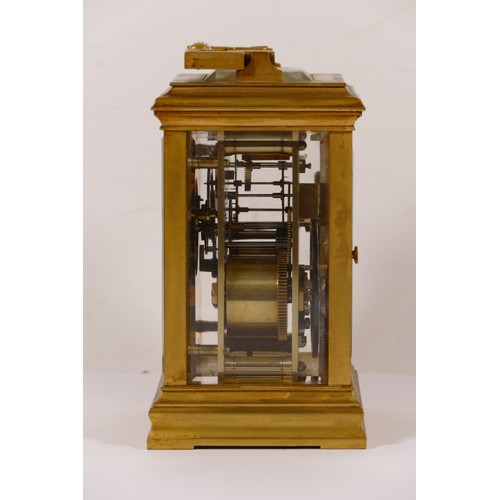 341 - Henri Marc of Paris, a 19th century corniche brass cased and four glass striking carriage clock, the... 