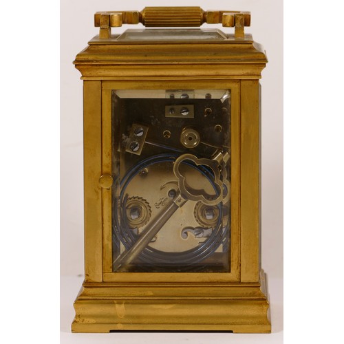 341 - Henri Marc of Paris, a 19th century corniche brass cased and four glass striking carriage clock, the... 