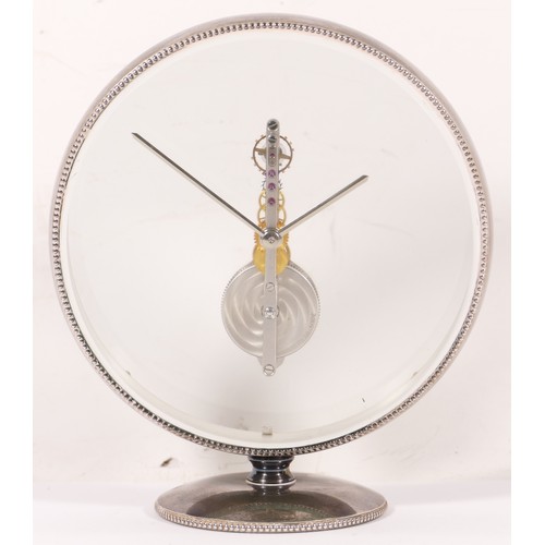 343 - Jaeger-LeCoultre, a mid 20th century (circa 1960) chrome plated Baguette skeleton clock, raised on s... 