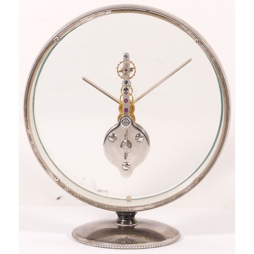 343 - Jaeger-LeCoultre, a mid 20th century (circa 1960) chrome plated Baguette skeleton clock, raised on s... 