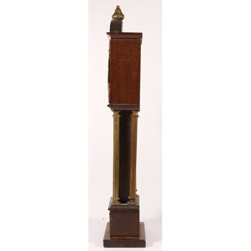 344 - A 19th century oak cased miniature long case clock, with broken swan neck pediment, applied pierced ... 