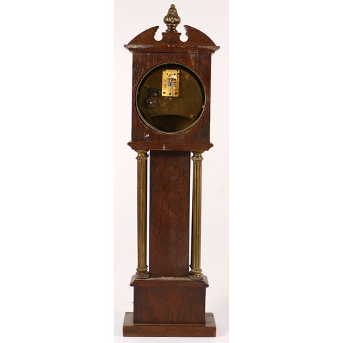 344 - A 19th century oak cased miniature long case clock, with broken swan neck pediment, applied pierced ... 