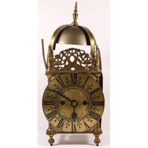 345 - Richard Breckell of Holmes, a 19th century and later brass and iron lantern clock, with bell top, th... 