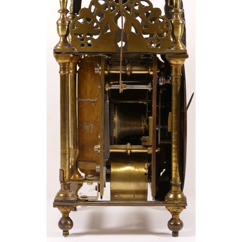 345 - Richard Breckell of Holmes, a 19th century and later brass and iron lantern clock, with bell top, th... 