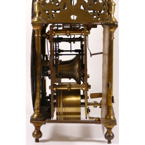 345 - Richard Breckell of Holmes, a 19th century and later brass and iron lantern clock, with bell top, th... 