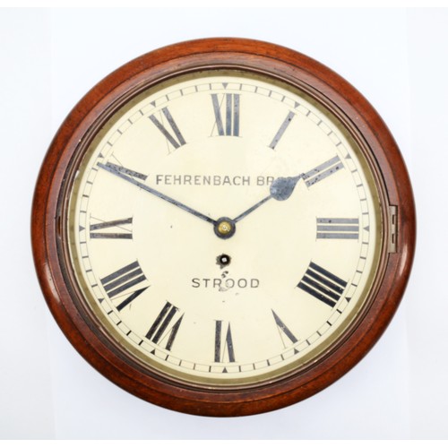 350 - Fehrenbach Bros of Strood, a 19th century mahogany cased circular school type wall clock, the white ... 