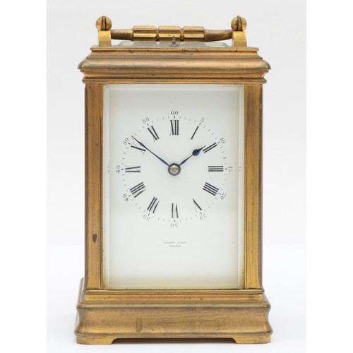 351 - Henry Capt of Geneve, a 20th century brass corniche cased and four glass striking carriage clock, wi... 