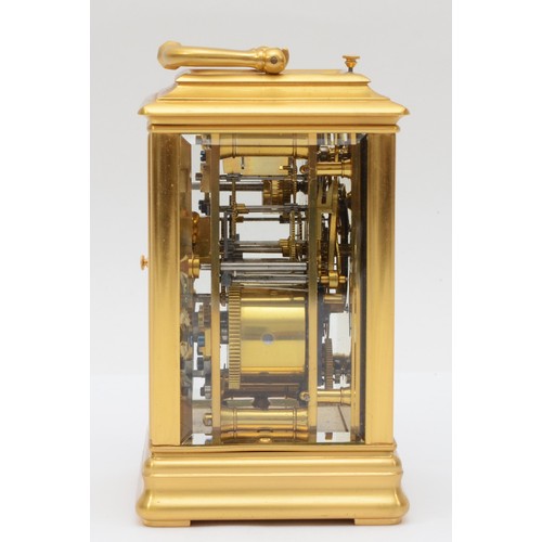 352 - A late 19th century brass corniche cased and four glass presentation striking carriage clock, with s... 