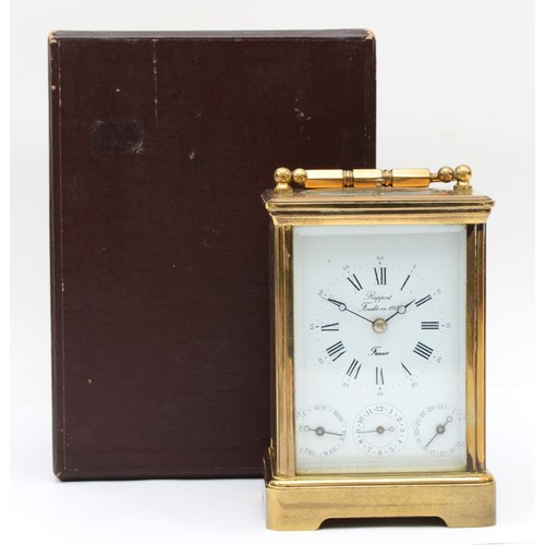 354 - An early 20th century Rapport brass corniche cased and four glass repeating striking carriage clock,... 