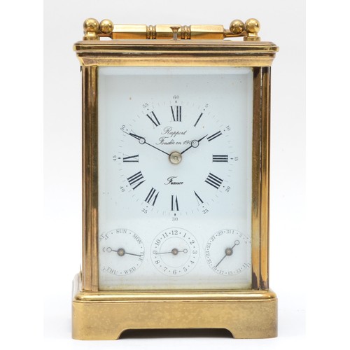 354 - An early 20th century Rapport brass corniche cased and four glass repeating striking carriage clock,... 