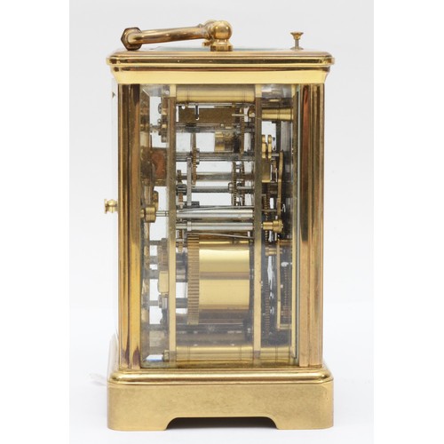 354 - An early 20th century Rapport brass corniche cased and four glass repeating striking carriage clock,... 