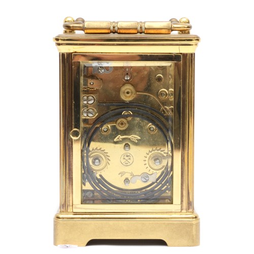 354 - An early 20th century Rapport brass corniche cased and four glass repeating striking carriage clock,... 