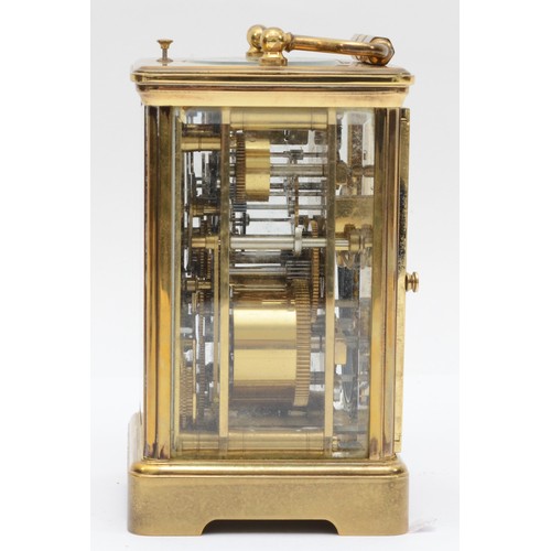 354 - An early 20th century Rapport brass corniche cased and four glass repeating striking carriage clock,... 