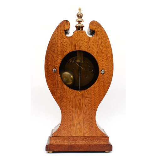 359 - W.H. ? Kingston upon Thames, an early 20th century inlaid mahogany and walnut lyre shaped mantle clo... 