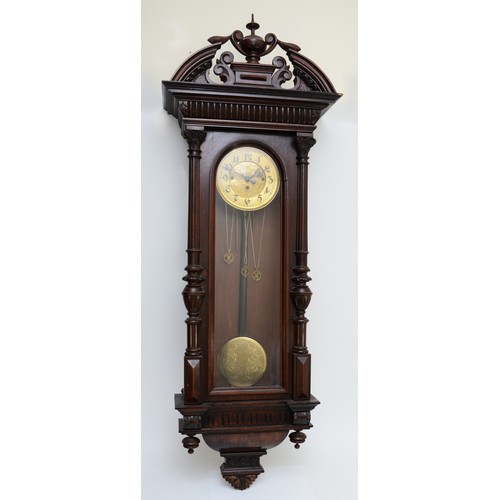 361 - A 19th century carved mahogany cased Vienna style wall hanging clock/regulator, with broken arch ped... 