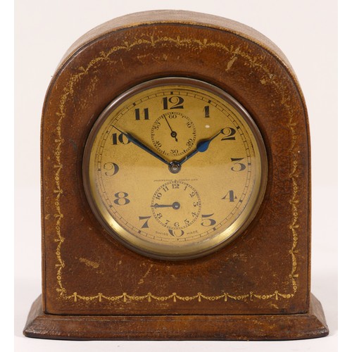 364 - Johnston & Court, an early 20th century mantle clock, the brass dial with black Arabic numerals and ... 