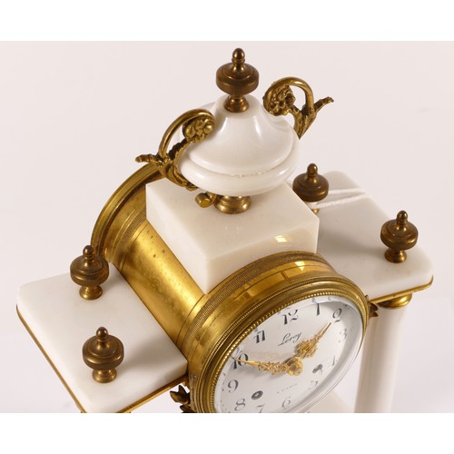 367 - French Leroy of Paris, 20th century 8 day mantle clock, with gilt mounted urn finial, supported by f... 