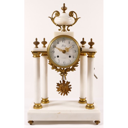 367 - French Leroy of Paris, 20th century 8 day mantle clock, with gilt mounted urn finial, supported by f... 