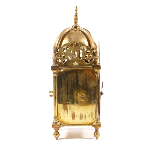 368 - A late 19th century brass lantern clock, the chapter ring with black highlighted Roman numerals, dia... 