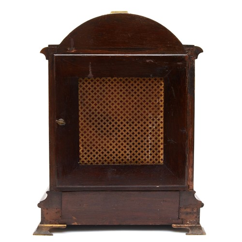 377 - A 20th century Georgian style mahogany cased 8 day mantle clock, the brushed silvered dial with blac... 