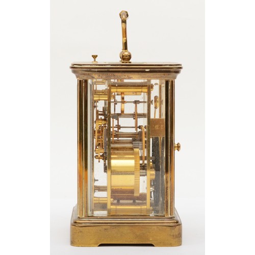 381 - Matthew Norman, a 20th century brass and glass corniche cased striking repeater carriage clock, with... 