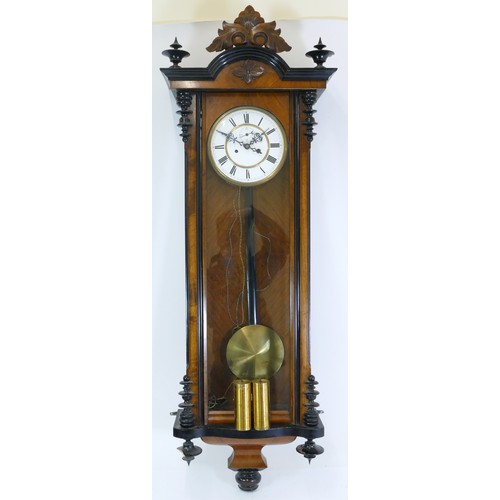 389 - A 19th century walnut cased Vienna style regulator wall clock, the white dial with black Roman numer... 