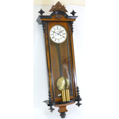 389 - A 19th century walnut cased Vienna style regulator wall clock, the white dial with black Roman numer... 