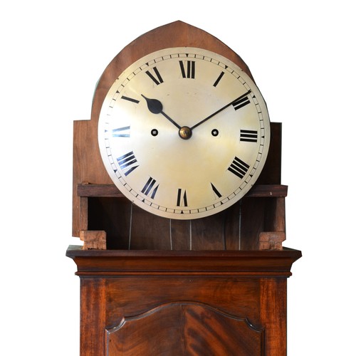 390 - A 19th century mahogany longcase clock, with Gothic style pointed arch, the silvered dial with twin ... 