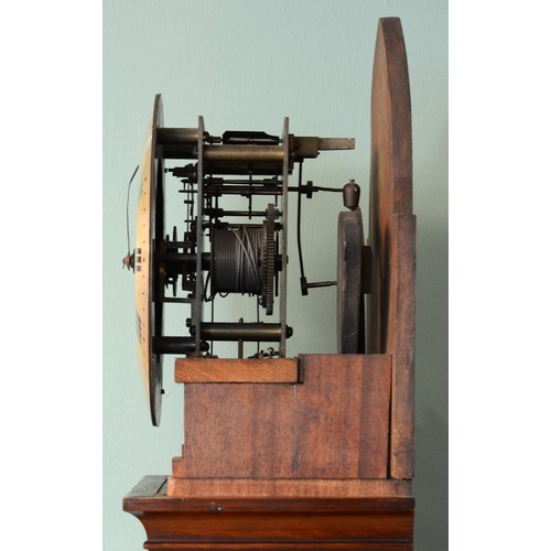 390 - A 19th century mahogany longcase clock, with Gothic style pointed arch, the silvered dial with twin ... 