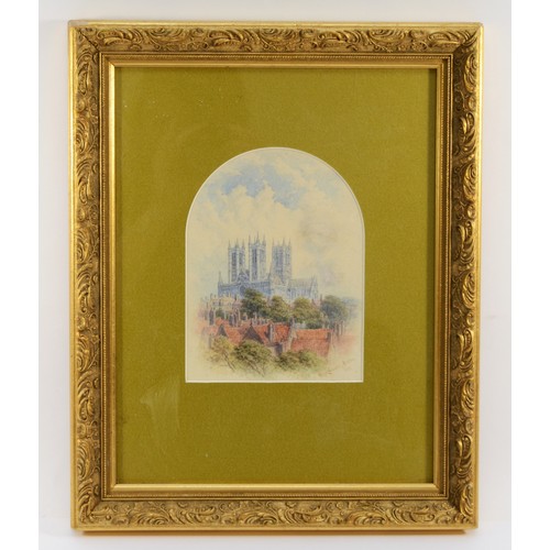 412 - Mary Lowndes Norton (19th century, British) Lincoln Cathedral, watercolour on paper, signed, dated 1... 