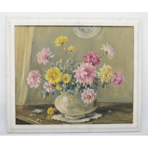 416 - Owen Bowen (1873-1967, British), still life of flowers in a vase, oil on canvas, signed low right, f... 